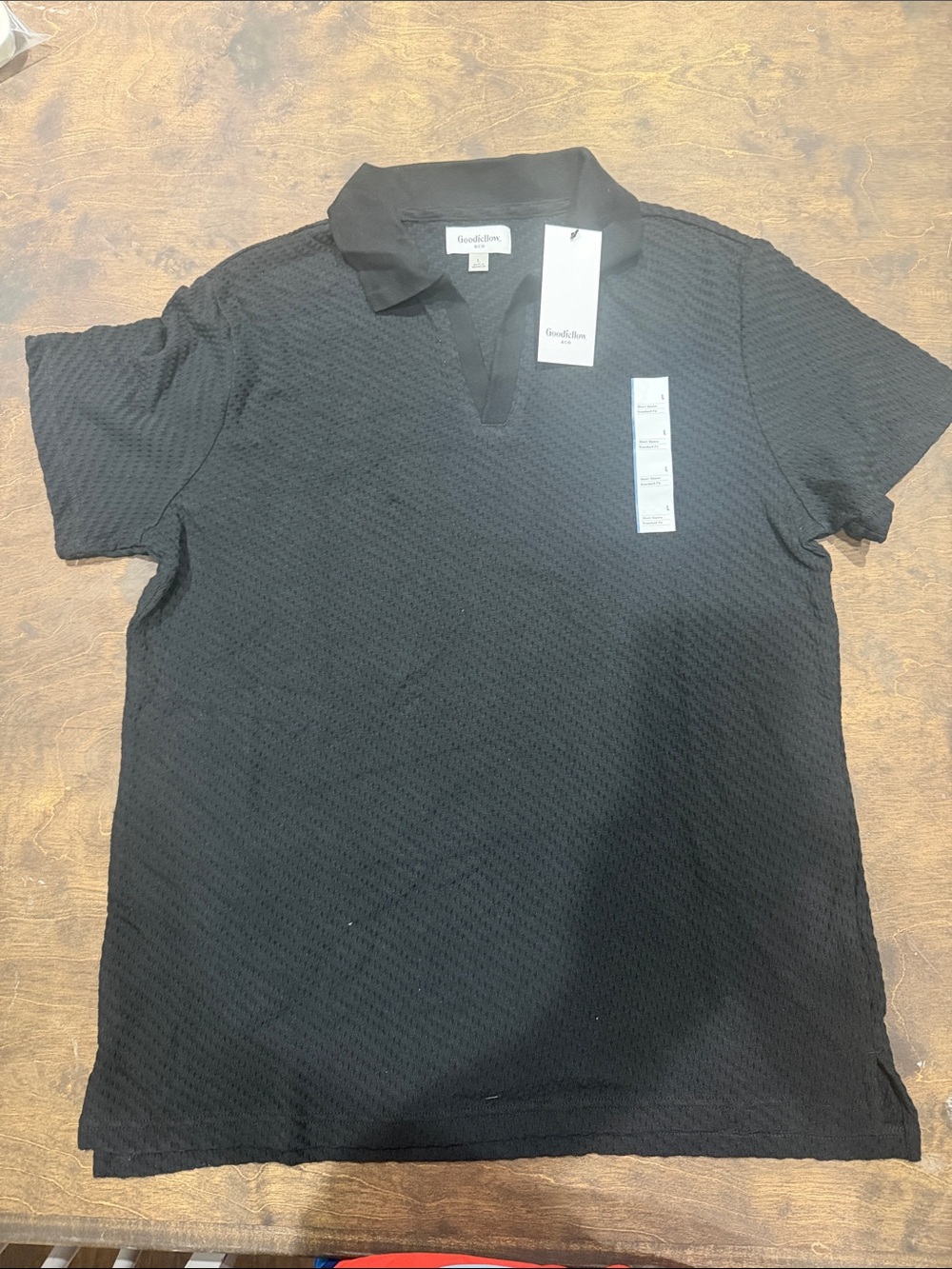 Goodfellow & Co Black Textured V‑Neck Polo Shirt